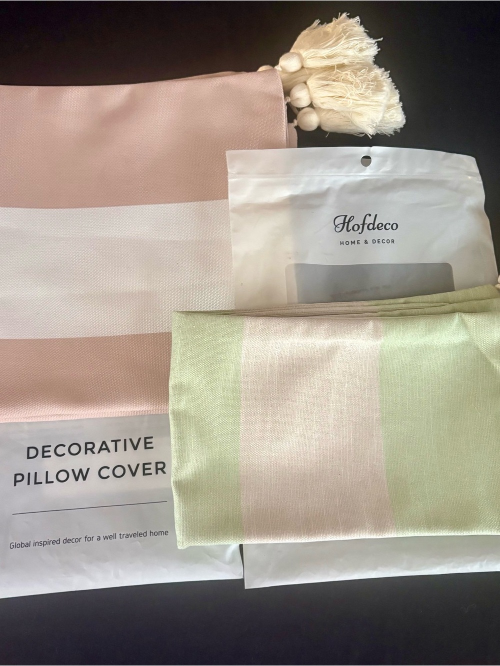 Striped Decorative Pillow Covers - Taupe & Sage